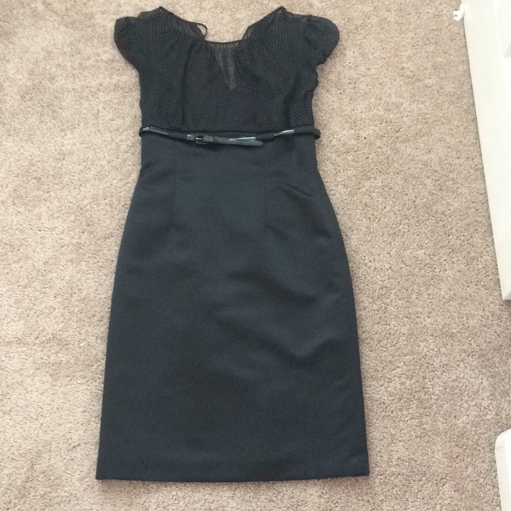 Black sheer top satin bottom dress